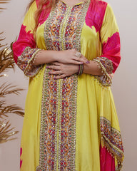 Crepe silk up and down cut 2pc salwar suit- yellow