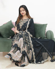 Crepe silk up and down panel cut anarkali black
