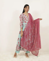 Printed 3Pc Anarkali Suit with Gathers