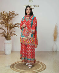 Multi colored sharara suit with floral prints and mirrors