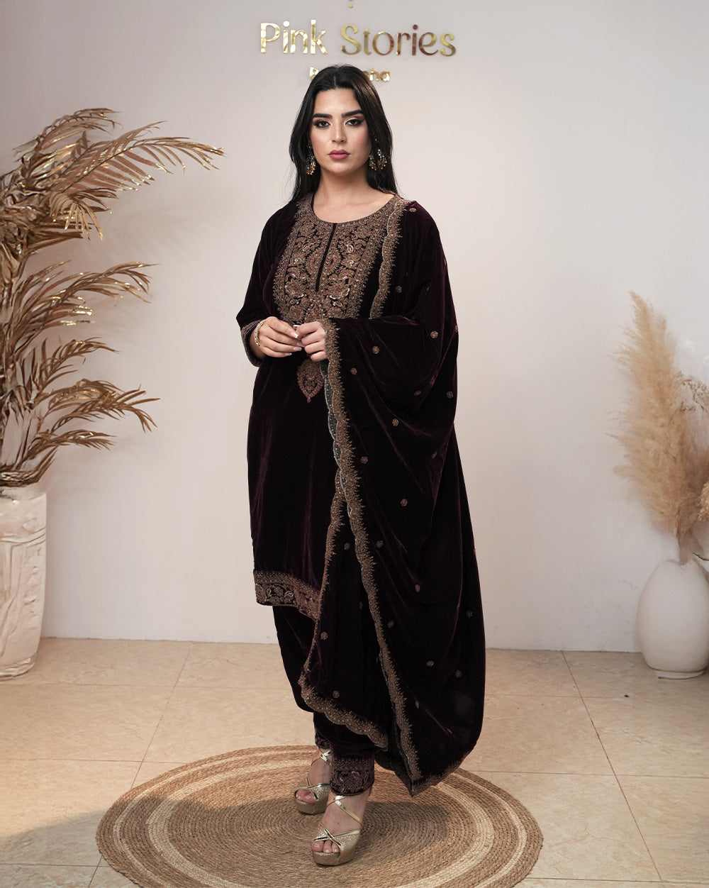 Premium velvet salwar suit- wine shade