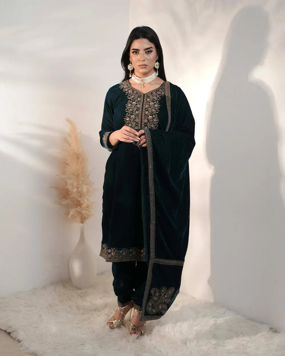 Premium velvet salwar suit- teal blue
