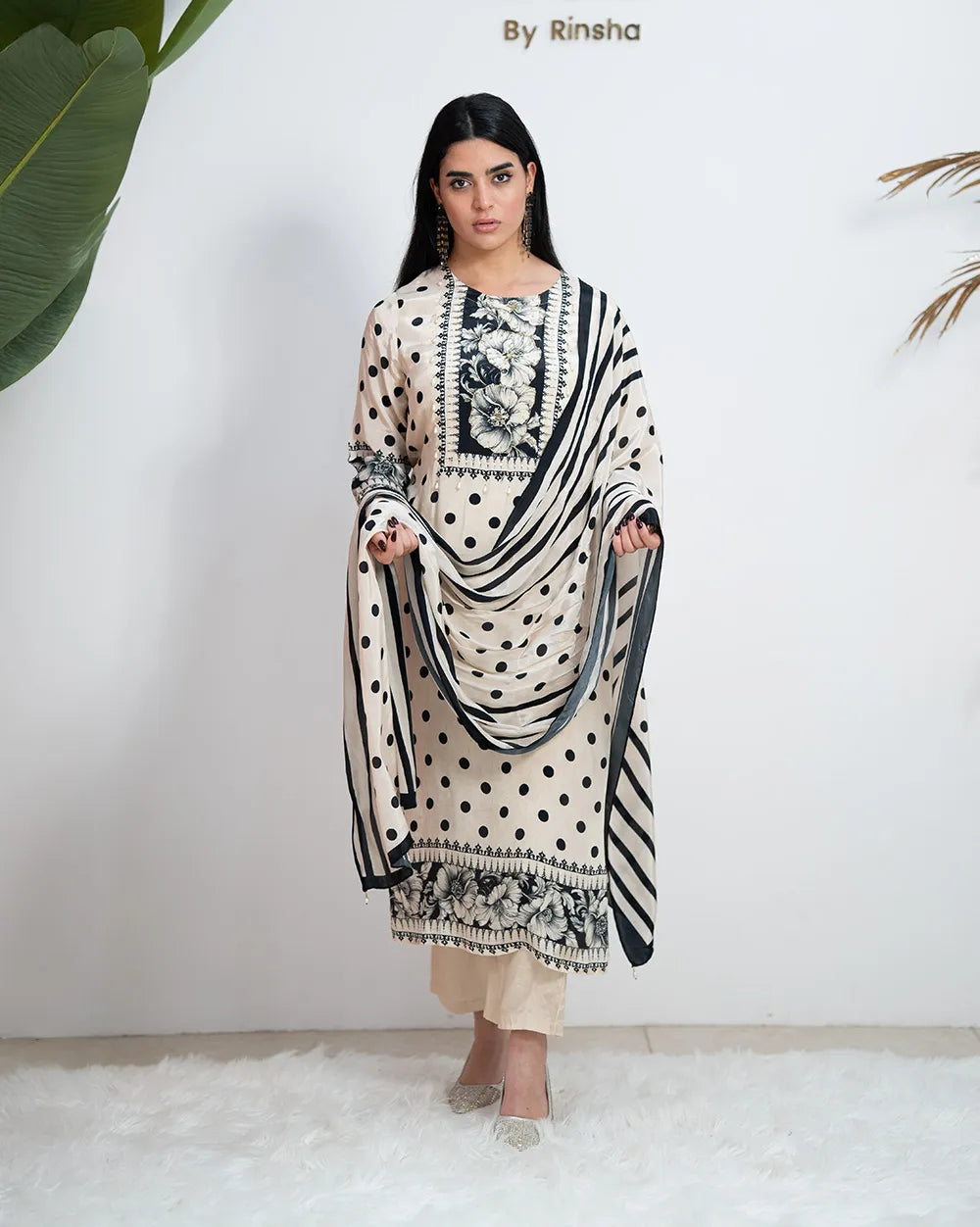 Polka Dot Printed Salwar Suit – Beige