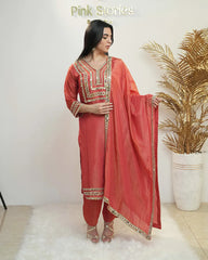 Heavy shimmer tissue mirror salwar suit orange