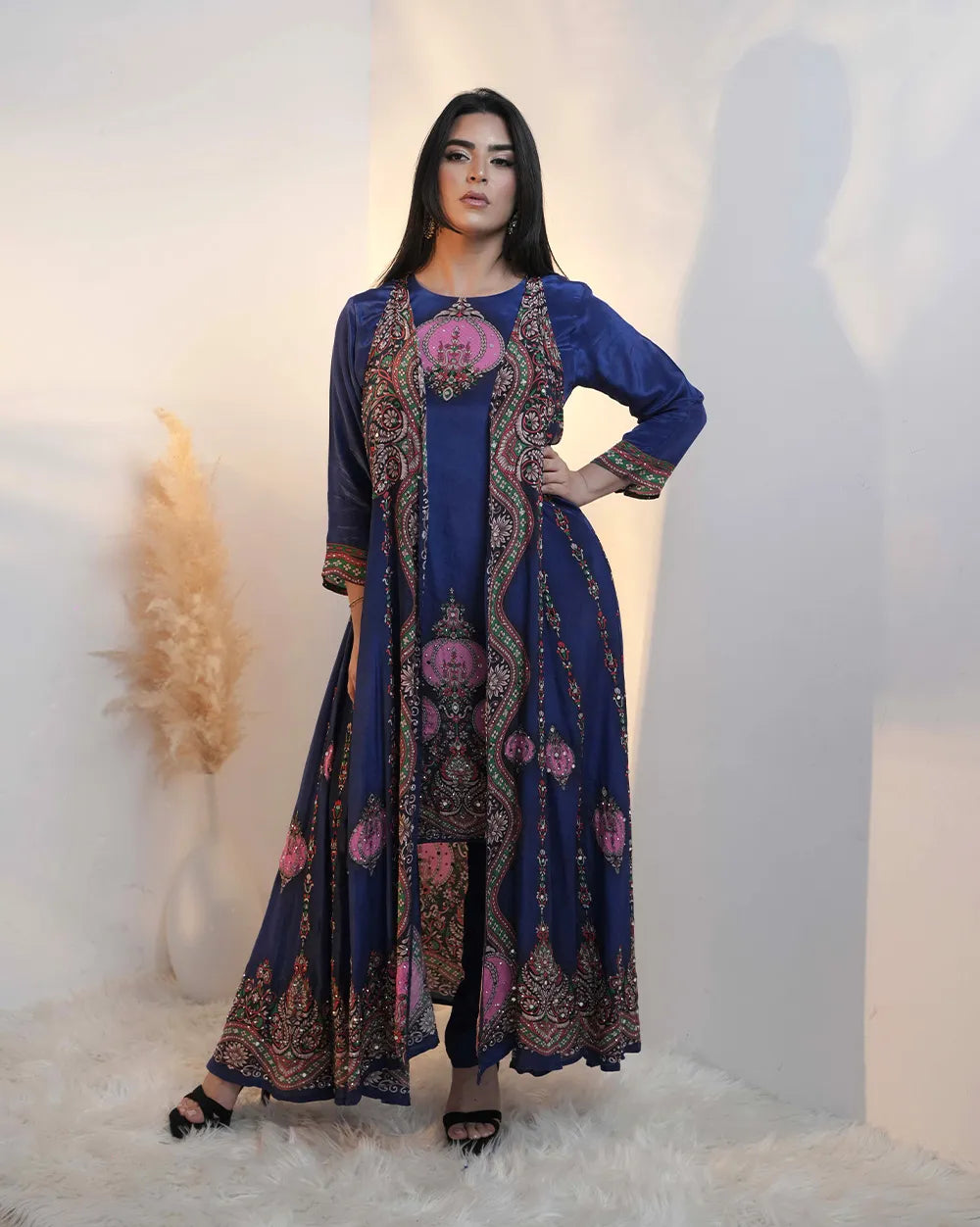 Indo-western heavy shrug set-blue
