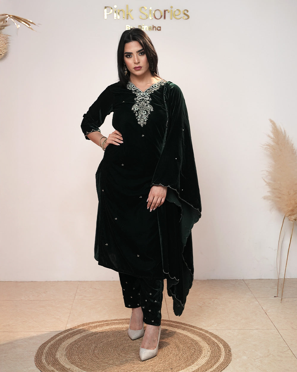 Handworked Velvet Salwar Suit – Green