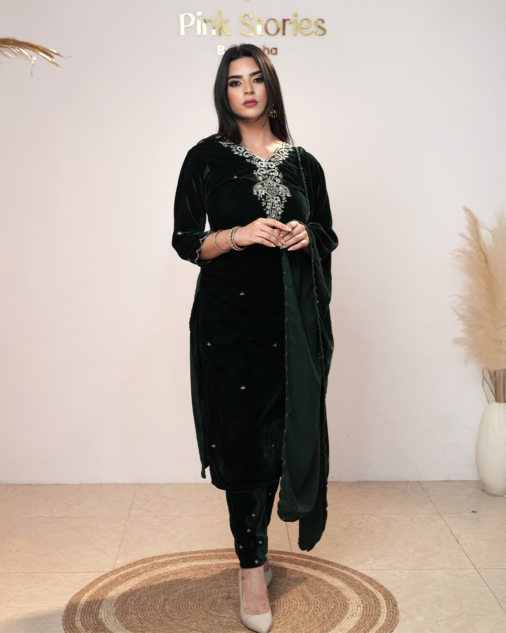 Handworked Velvet Salwar Suit – Green
