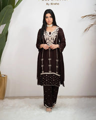 Handworked Chinon Salwar Suit – Dark Brown