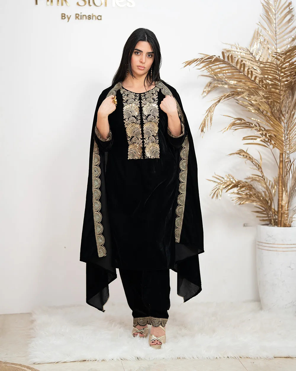 Embroidered Velvet Salwar Suit – Black