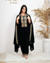 Embroidered Velvet Salwar Suit – Black