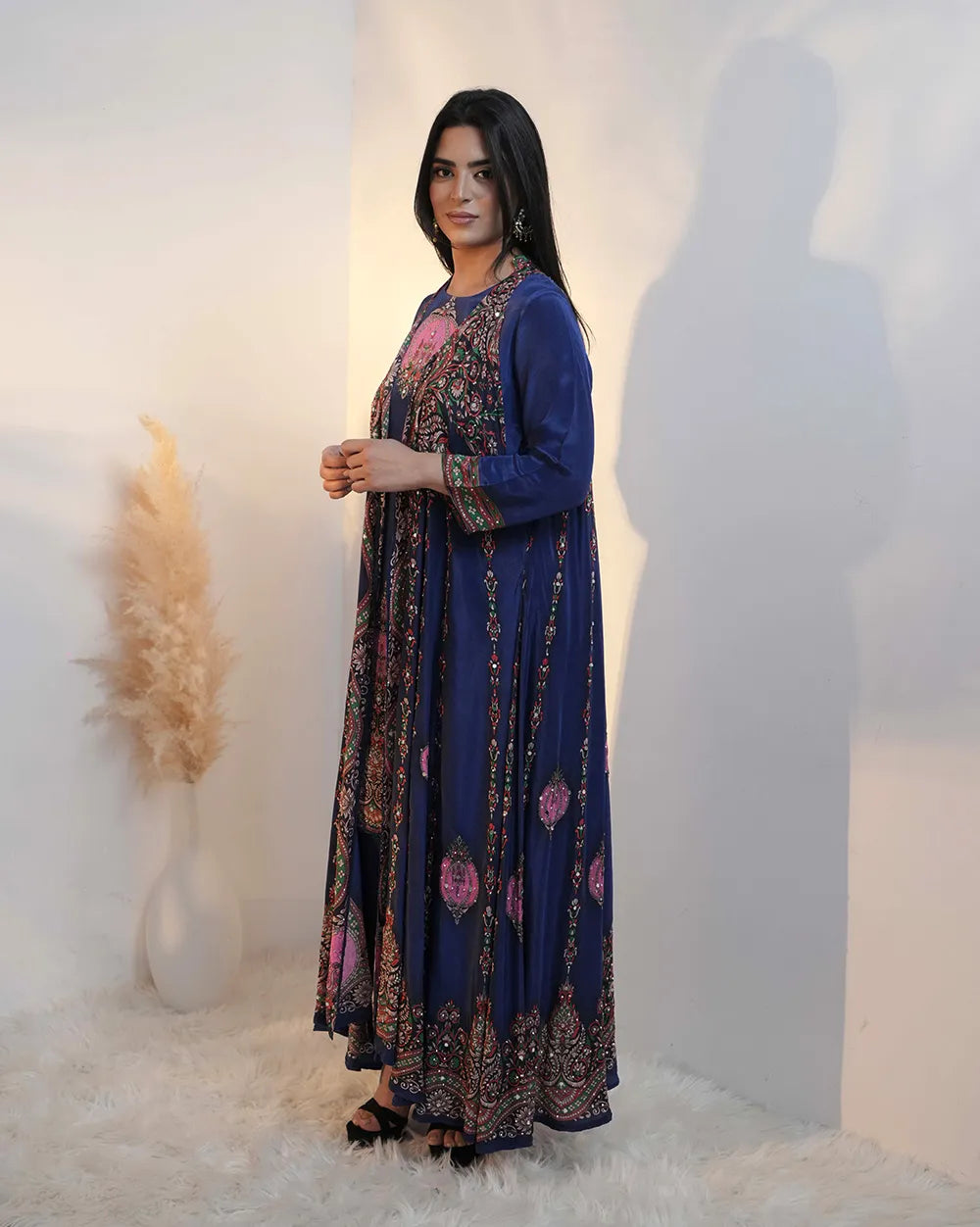 Indo-western heavy shrug set-blue