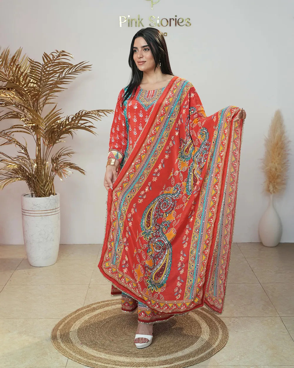 Multi colored sharara suit with floral prints and mirrors