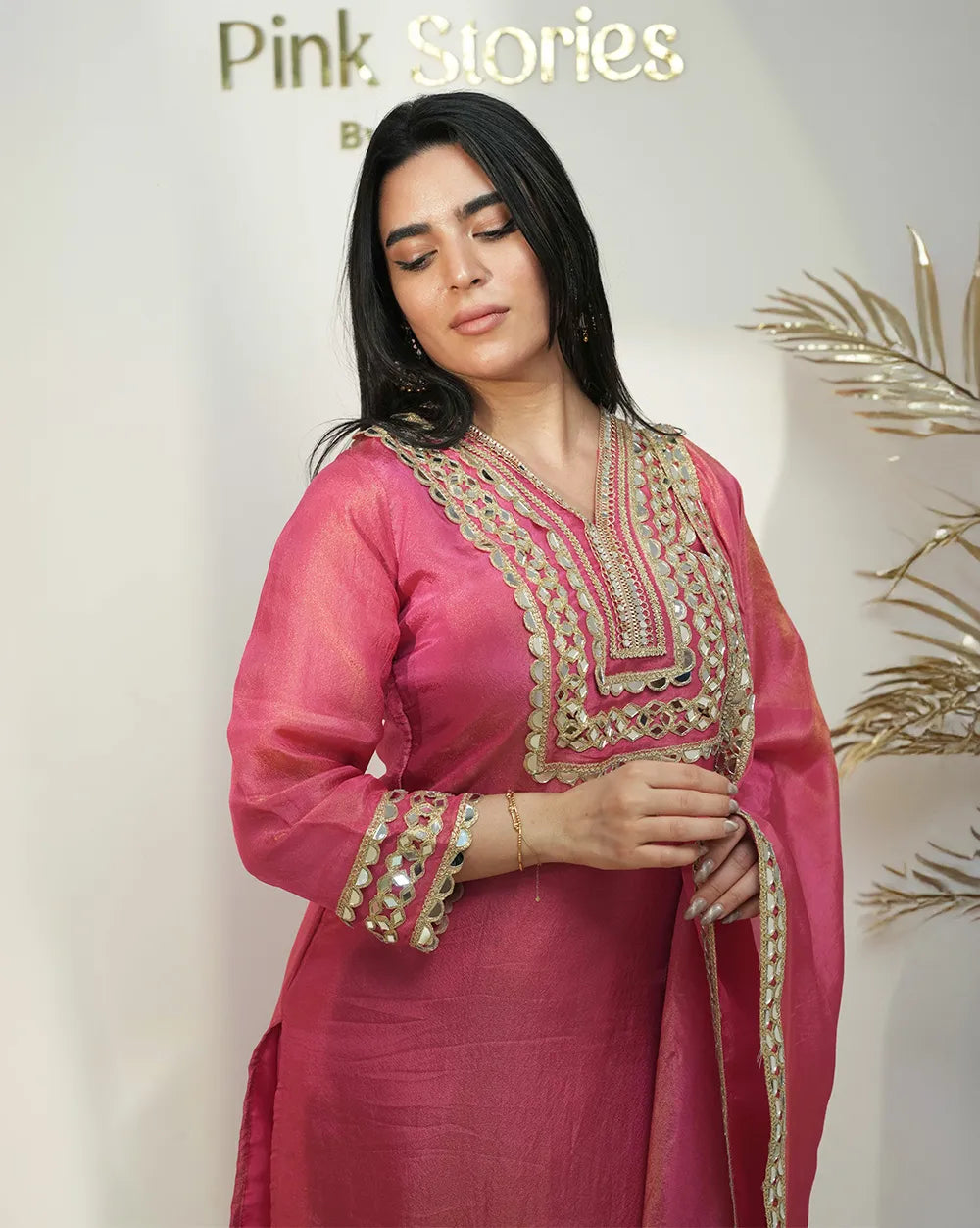 Heavy shimmer tissue mirror salwar suit pink