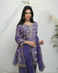 A line short length mirror salwar suit purple