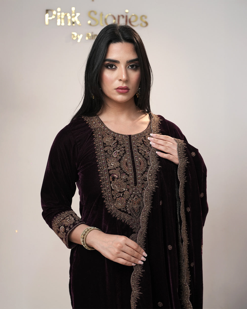 Premium velvet salwar suit- wine shade