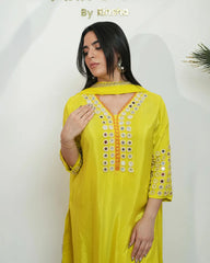 Fluorescent yellow mirror work salwar suit