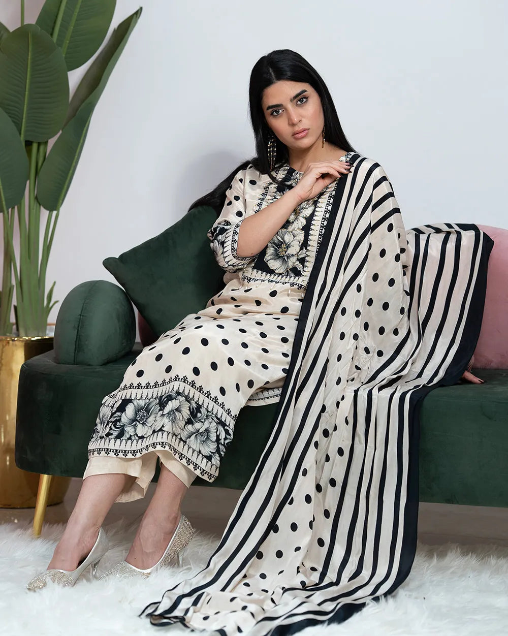 Polka Dot Printed Salwar Suit – Beige