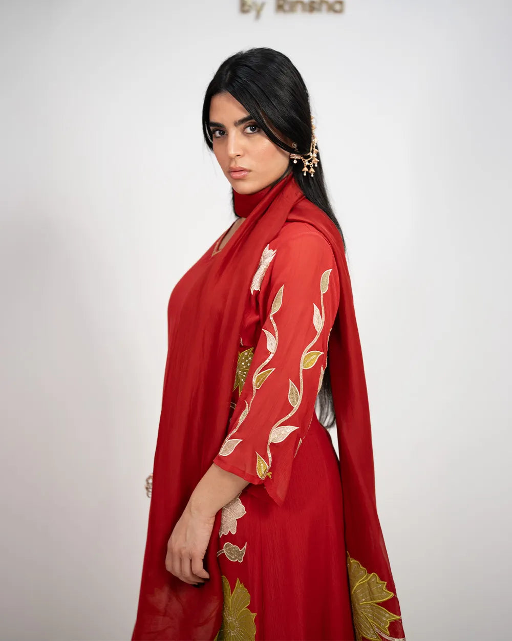 Panaeled A-Line Anarkali Suit – Brick Red