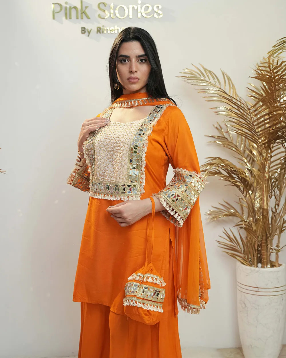 Fanta shade  square heavy mirror yoke salwar suit