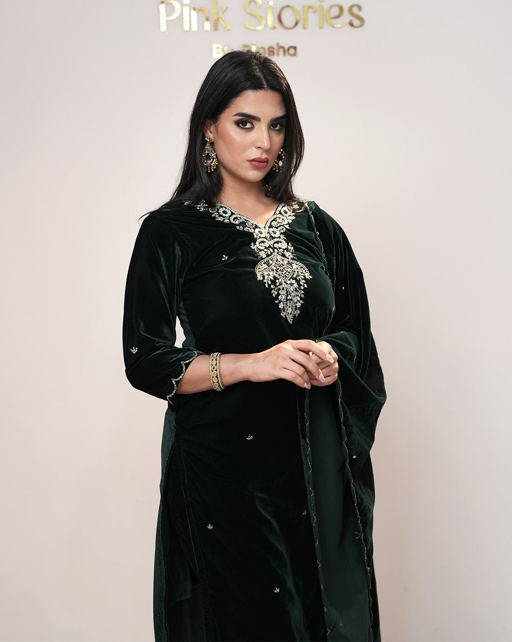 Handworked Velvet Salwar Suit – Green
