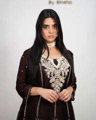 Handworked Chinon Salwar Suit – Dark Brown