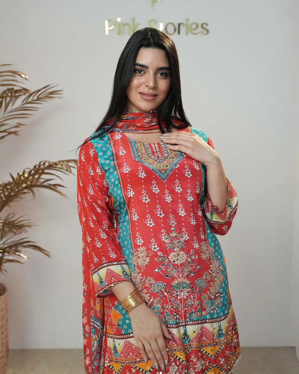 Multi colored sharara suit with floral prints and mirrors