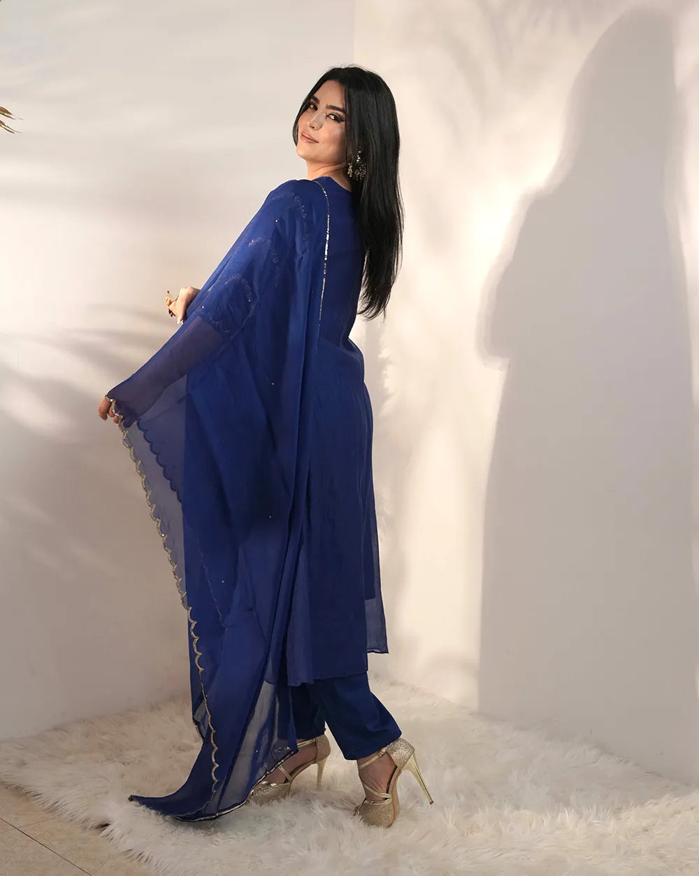 Mul chanderi alia cut anarkali- blue