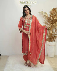 Heavy shimmer tissue mirror salwar suit orange