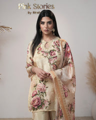 Crepe Silk Short Salwar Suit with Palazzo – Cream