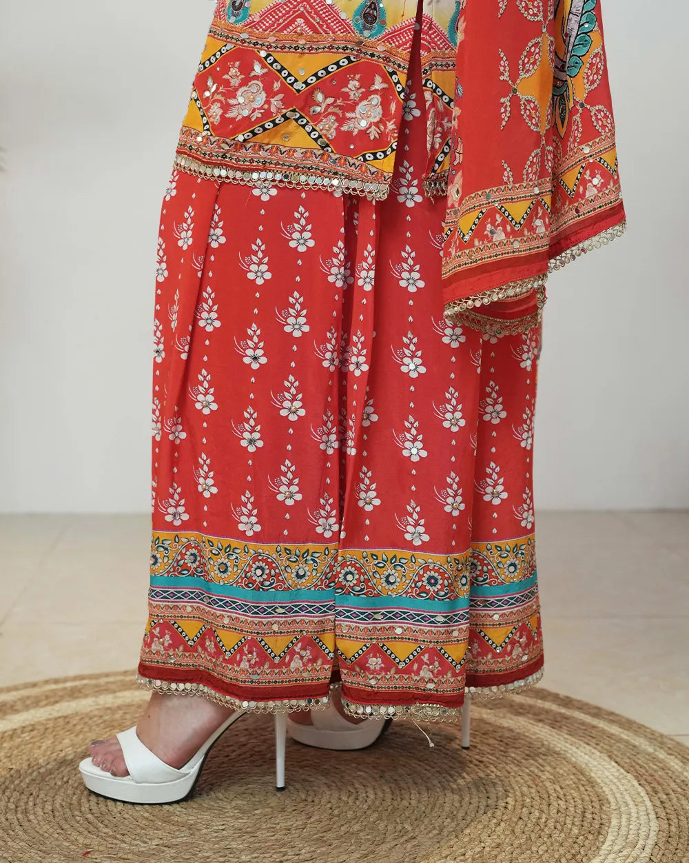 Multi colored sharara suit with floral prints and mirrors
