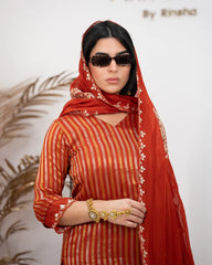 Tissue Striped Salwar Suit – Brick Red