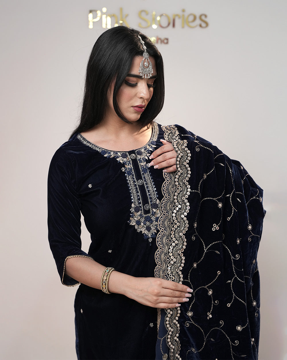 Premium Velvet Salwar Suit – Navy Blue