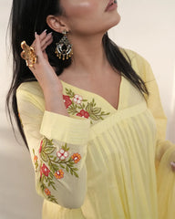 Embroidered 3Pc semi anarkali- pastel yellow