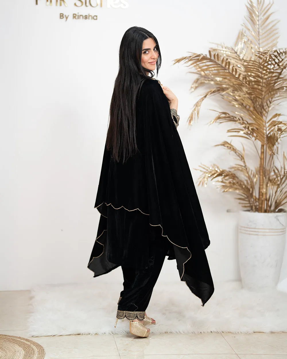 Embroidered Velvet Salwar Suit – Black