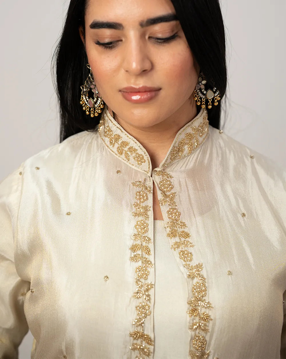 Handworked jacket style salwar suit-off white