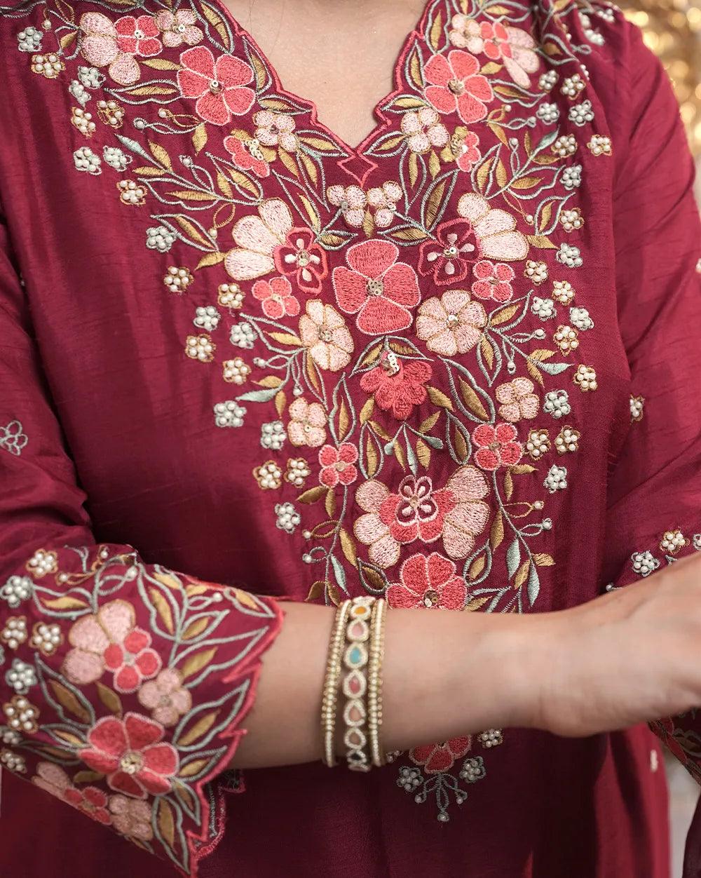 Dola silk embroidered salwar suit- wine maroon