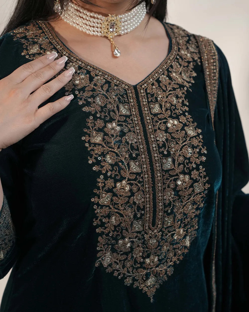 Premium velvet salwar suit- teal blue