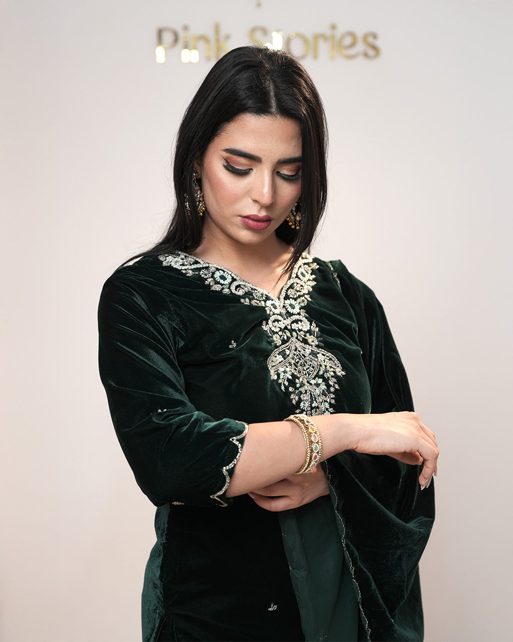 Handworked Velvet Salwar Suit – Green