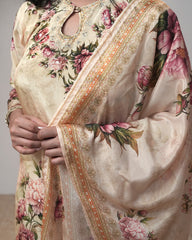 Crepe Silk Short Salwar Suit with Palazzo – Cream