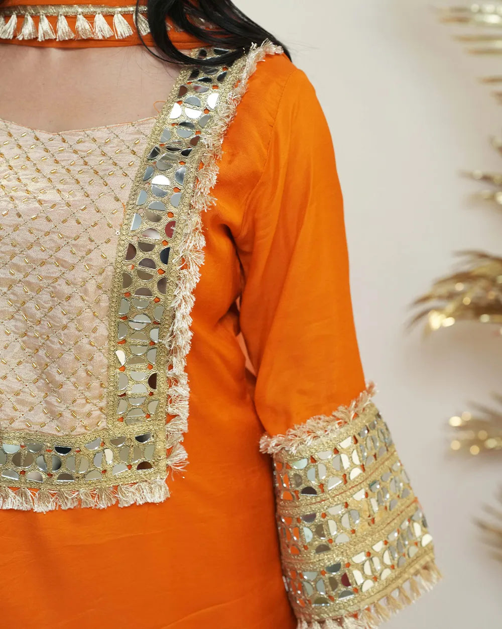 Fanta shade  square heavy mirror yoke salwar suit