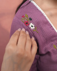 Square neck kota embroidered semi anarkali suit- lilac