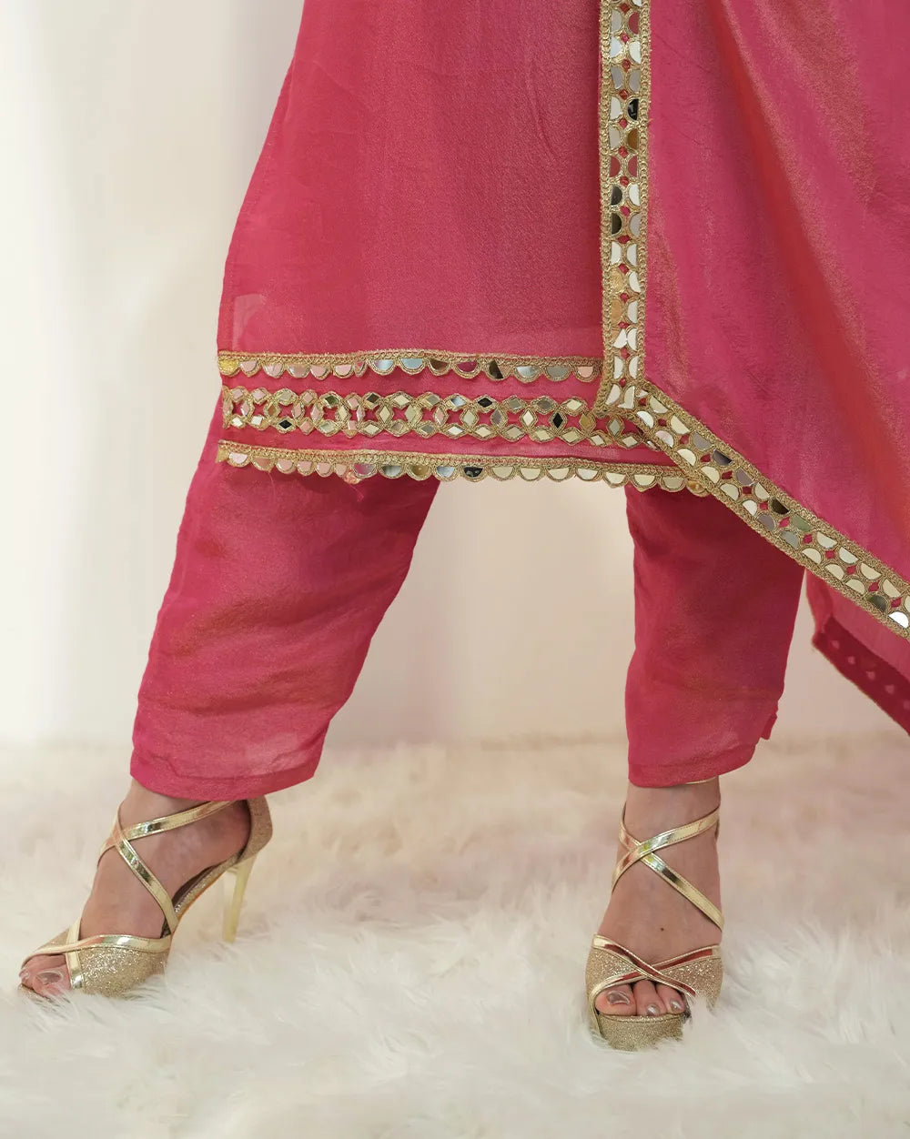 Heavy shimmer tissue mirror salwar suit pink