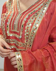 Heavy shimmer tissue mirror salwar suit orange