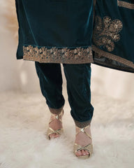 Premium velvet salwar suit- teal blue