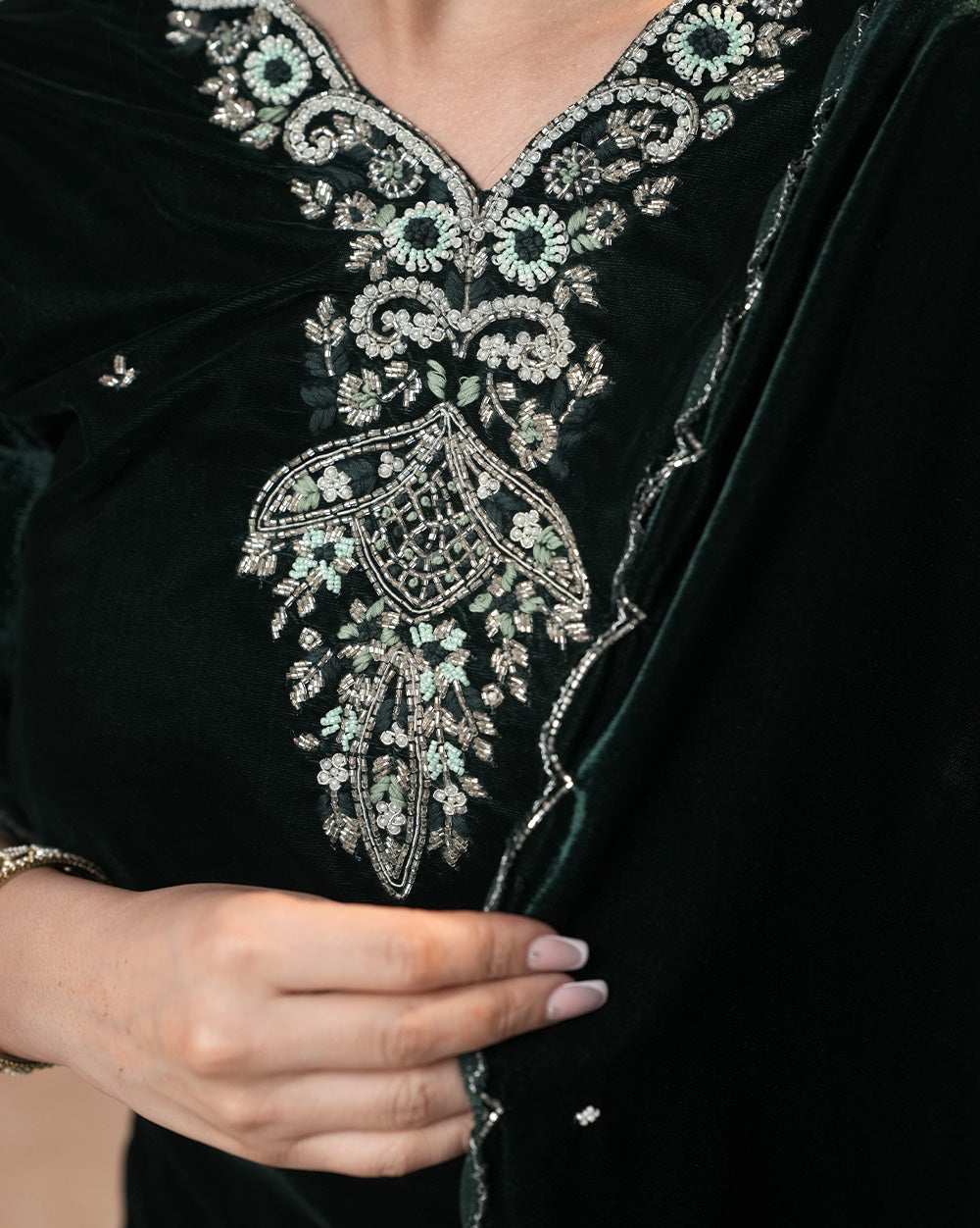 Handworked Velvet Salwar Suit – Green