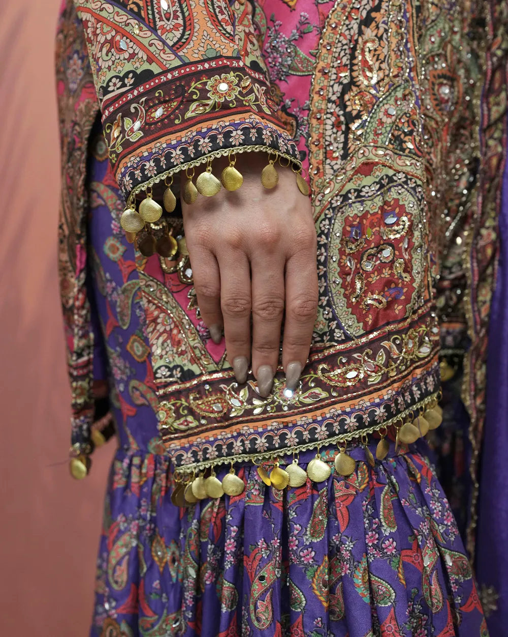 Double shaded heavy worked sharara suit- purple and pink