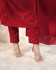 Handworked velvet salwar suit- red