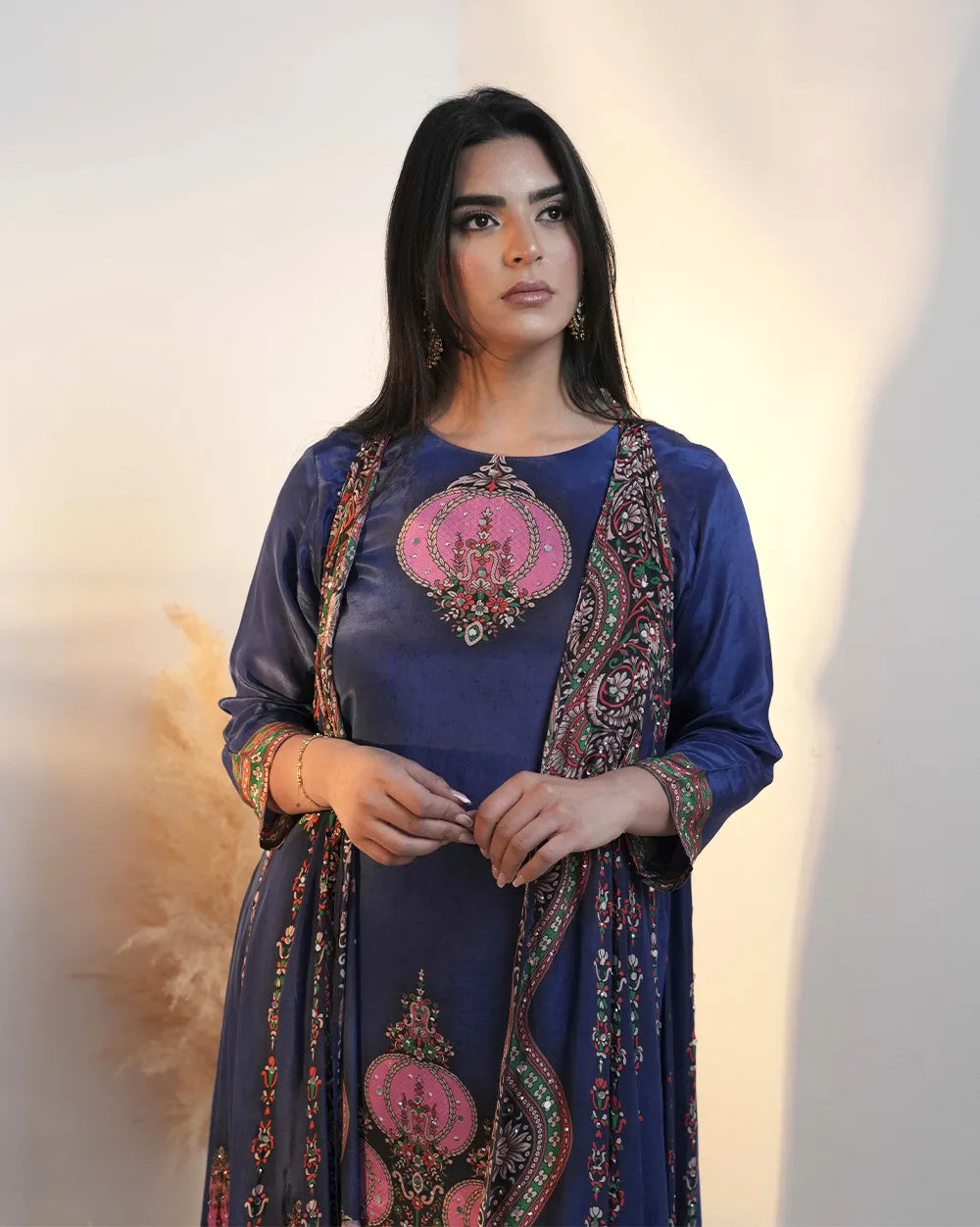 Indo-western heavy shrug set-blue