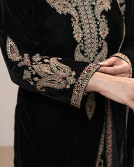 Premium Velvet Heavy Zari Embroidered Salwar Suit – Black