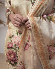 Crepe Silk Short Salwar Suit with Palazzo – Cream